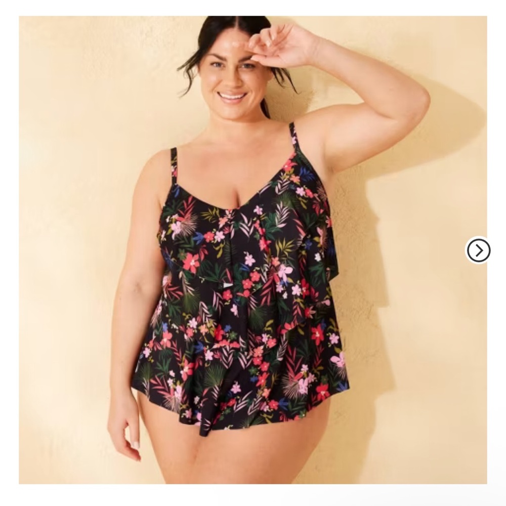Women's Tiered Ruffle Tankini Top - Shade & Shore™ Black Floral Print 3X